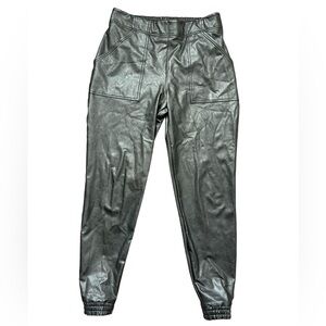 Spanx Black Elastic Waist Pull On Faux Leather Jogger Pants Size XL